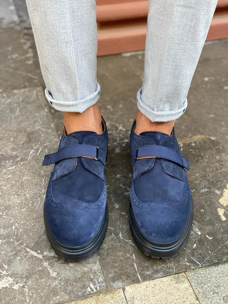 Toros Blue Suede Wing Tip Derby Shoes - BRABION