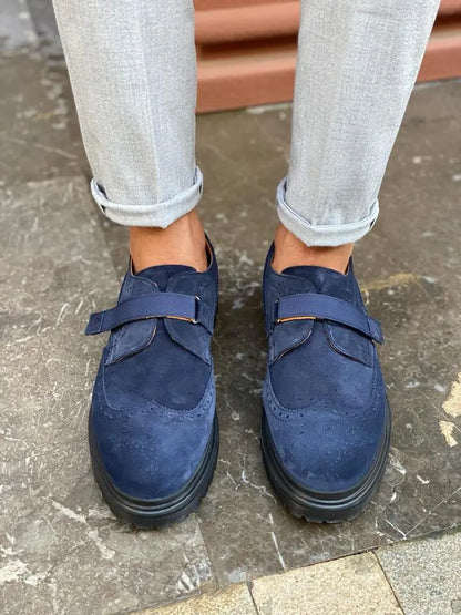 Toros Blue Suede Wing Tip Derby Shoes - BRABION