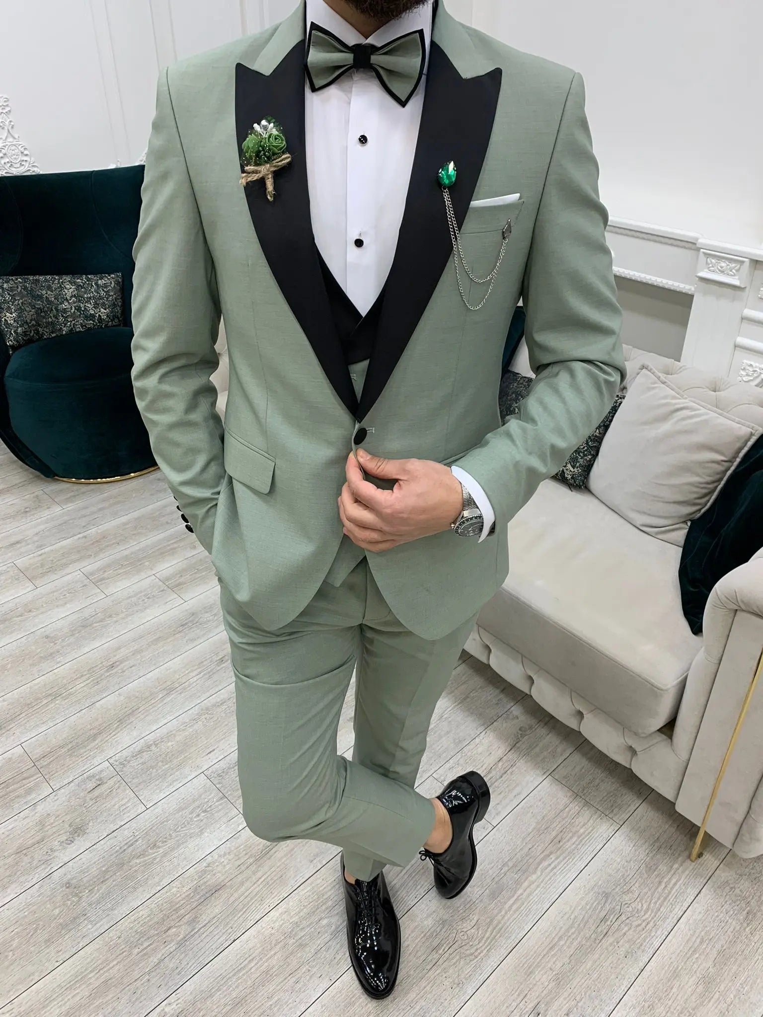 Perris Water Green Slim Fit Tuxedo - BRABION