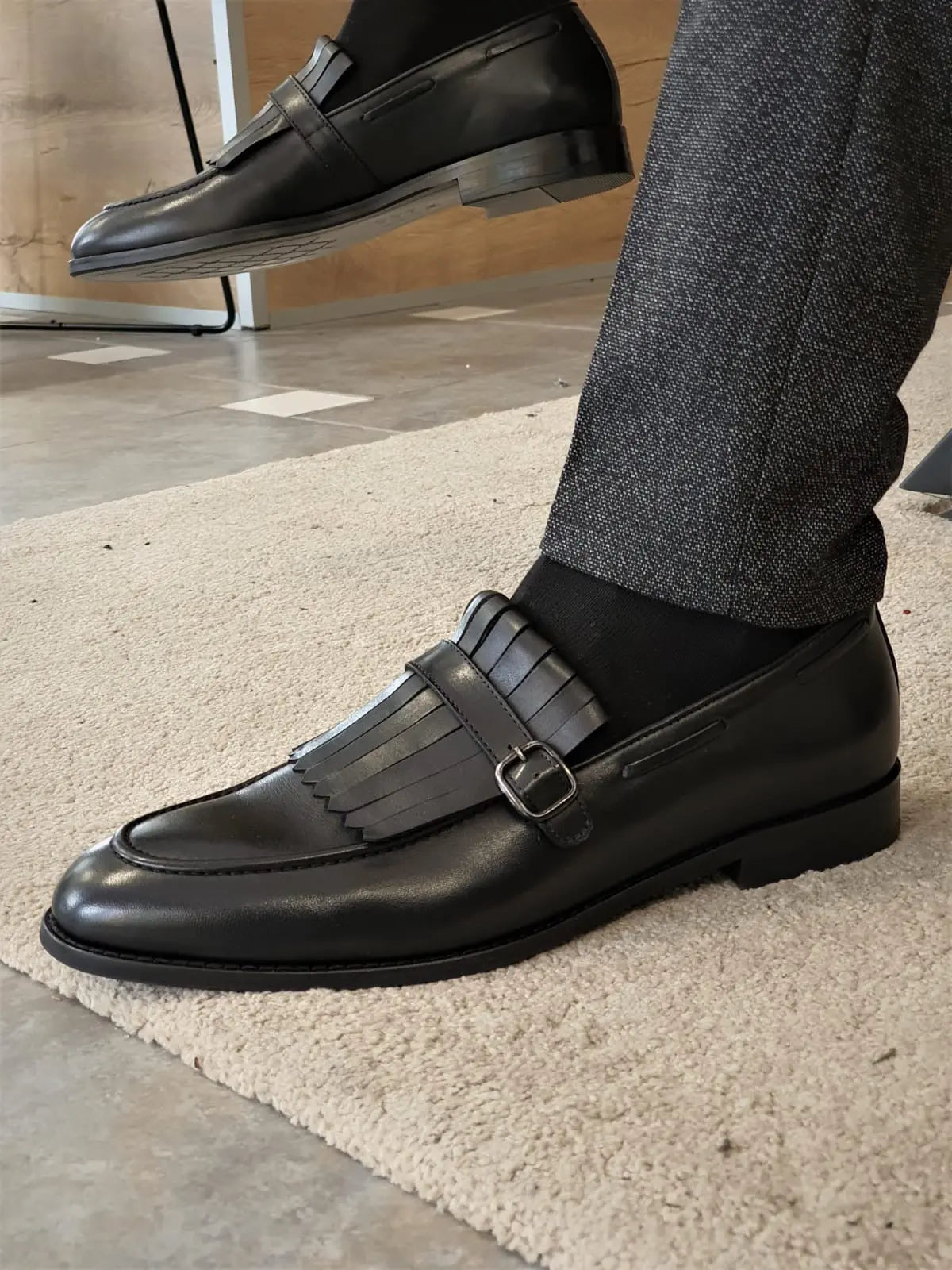 Torino Black Kilt Loafers - Elegant Leather Footwear for Any Occasion - BRABION