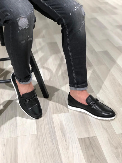 Heritage Buckle Detail Black Loafer - BRABION