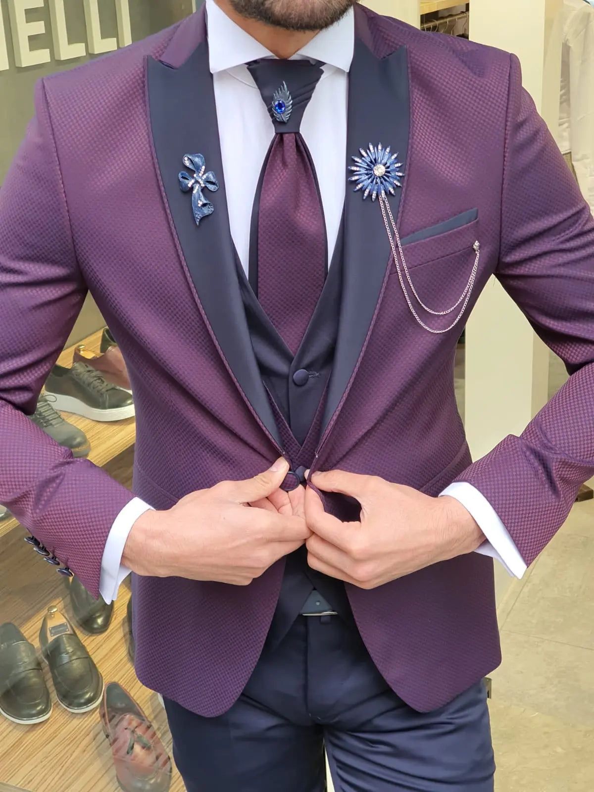 Forenza Damson Peak Lapel Tuxedo - Timeless Elegance for Formal Occasions - BRABION