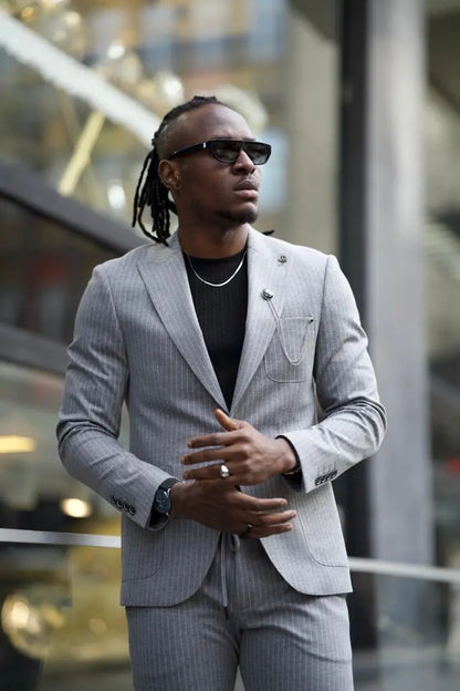 Sorento Gray Slim Fit Pinstripe Cotton Suit brabion
