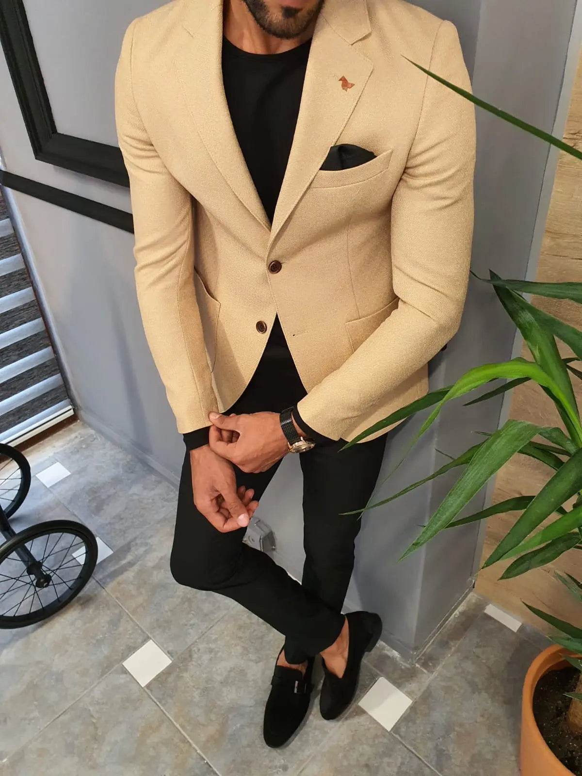 Edmond Beige Slim Fit Blazer - Versatile Elegance for Any Occasion - BRABION