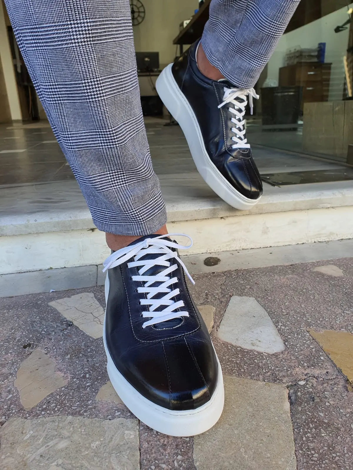 Montreal Navy Blue Mid-Top Sneakers for Men - BRABION
