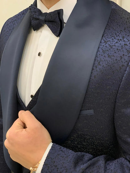 Lopez Navy Blue Slim Fit Tuxedo - BRABION