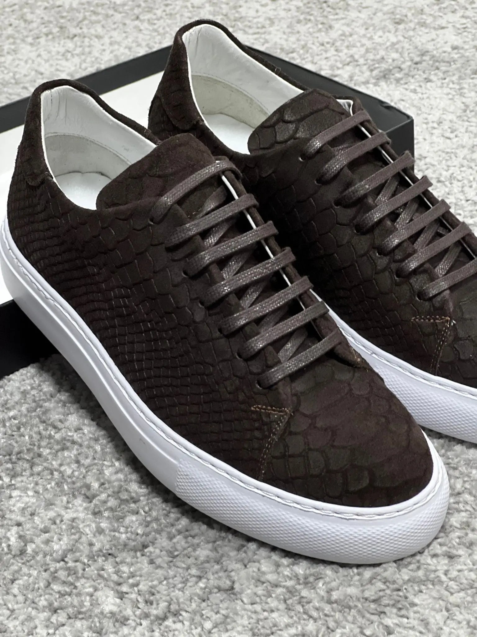 Lenzi Special Edition Suede Print Leather Brown Sneakers - BRABION