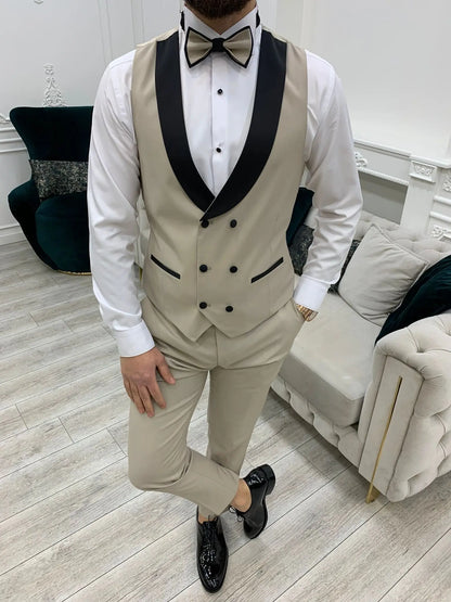 Perris Beige Slim Fit Tuxedo - Elevate Your Formal Style - BRABION