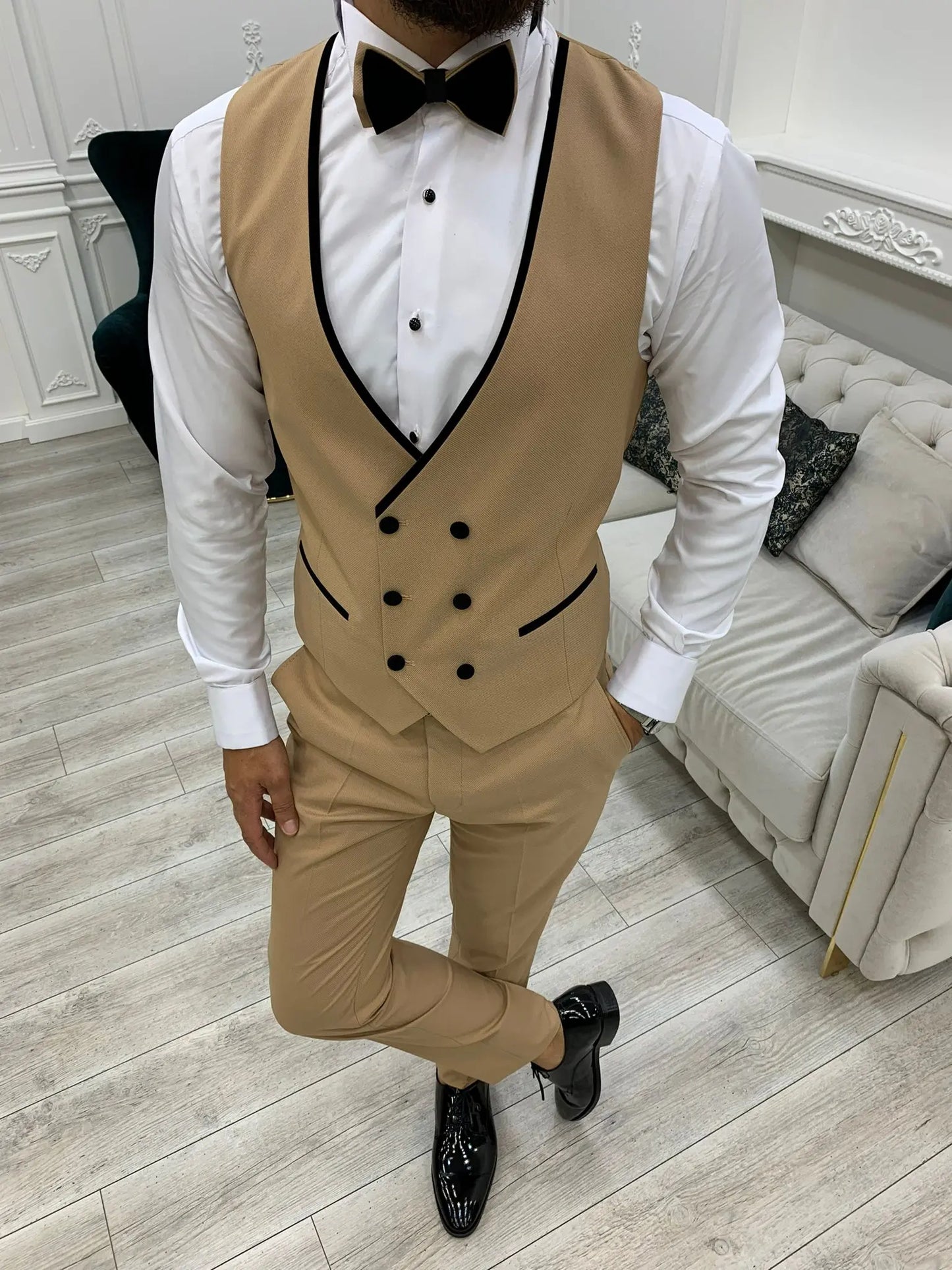 Acacia Golden Slim Fit Velvet Peak Lapel Tuxedo - BRABION