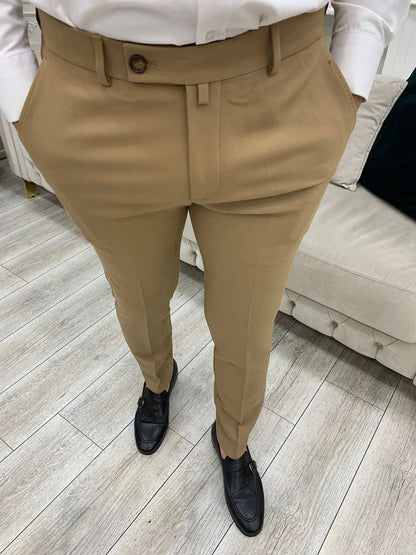 Cream Italian Style Slim Fit Trousers for Men - BRABION