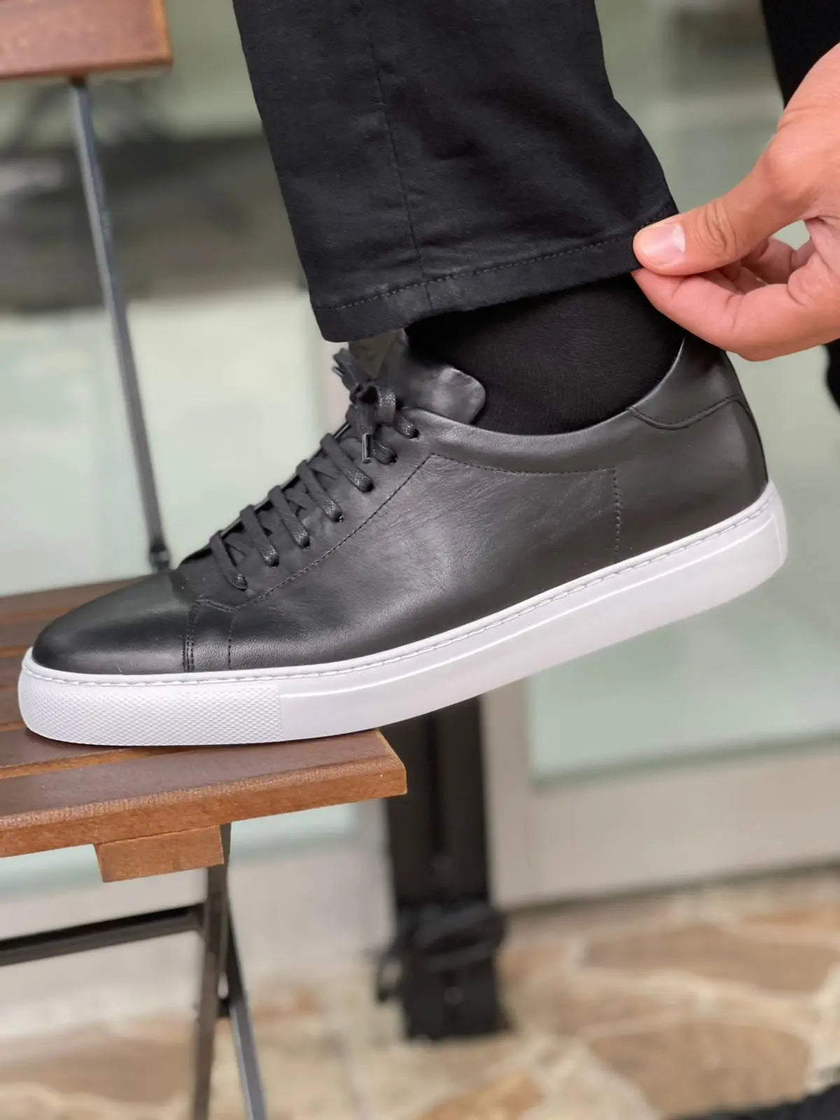 Martin Black Lace-Up Mid-Top Sneakers - Elegant Leather Footwear for Every Occasion - BRABION