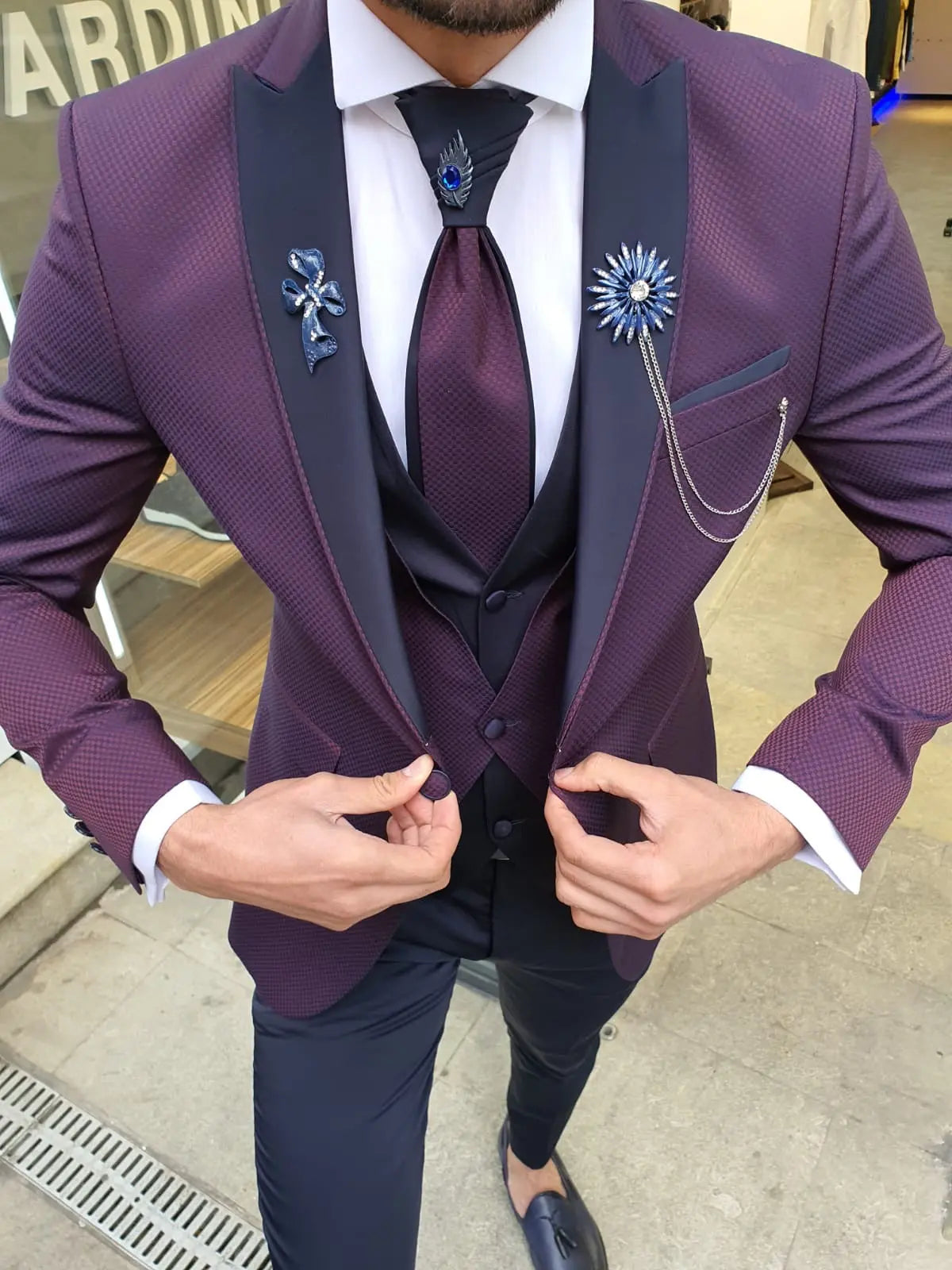 Forenza Damson Peak Lapel Tuxedo - Timeless Elegance for Formal Occasions - BRABION