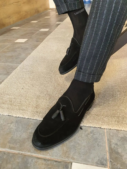 Stefano Black Suede Tassel Loafers: The Ultimate in Elegance and Comfort - BRABION