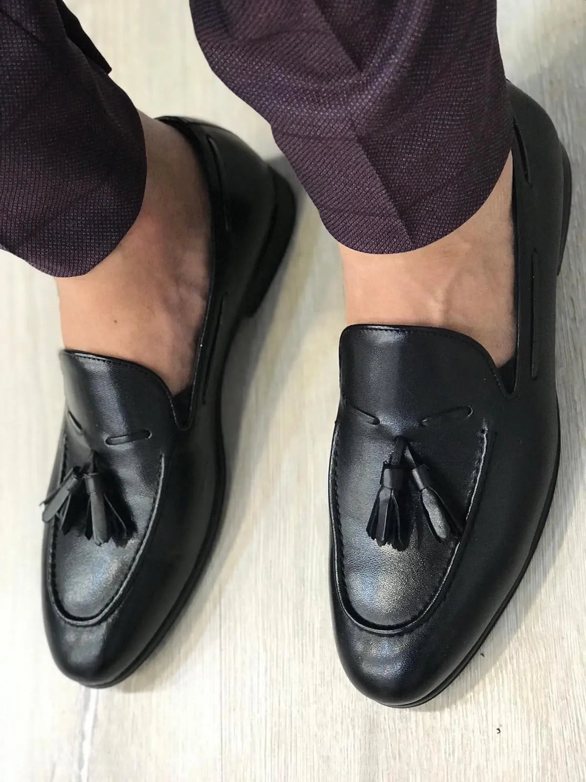 Tassel Leather Black Loafers for Men - BRABION