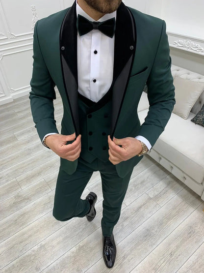 Bergamo Green Slim Fit Velvet Peak Lapel Tuxedo - BRABION