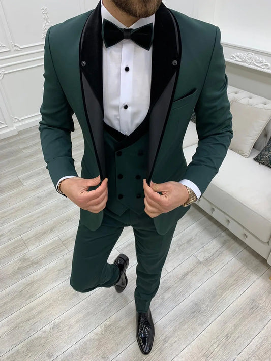Bergamo Green Slim Fit Velvet Peak Lapel Tuxedo - BRABION