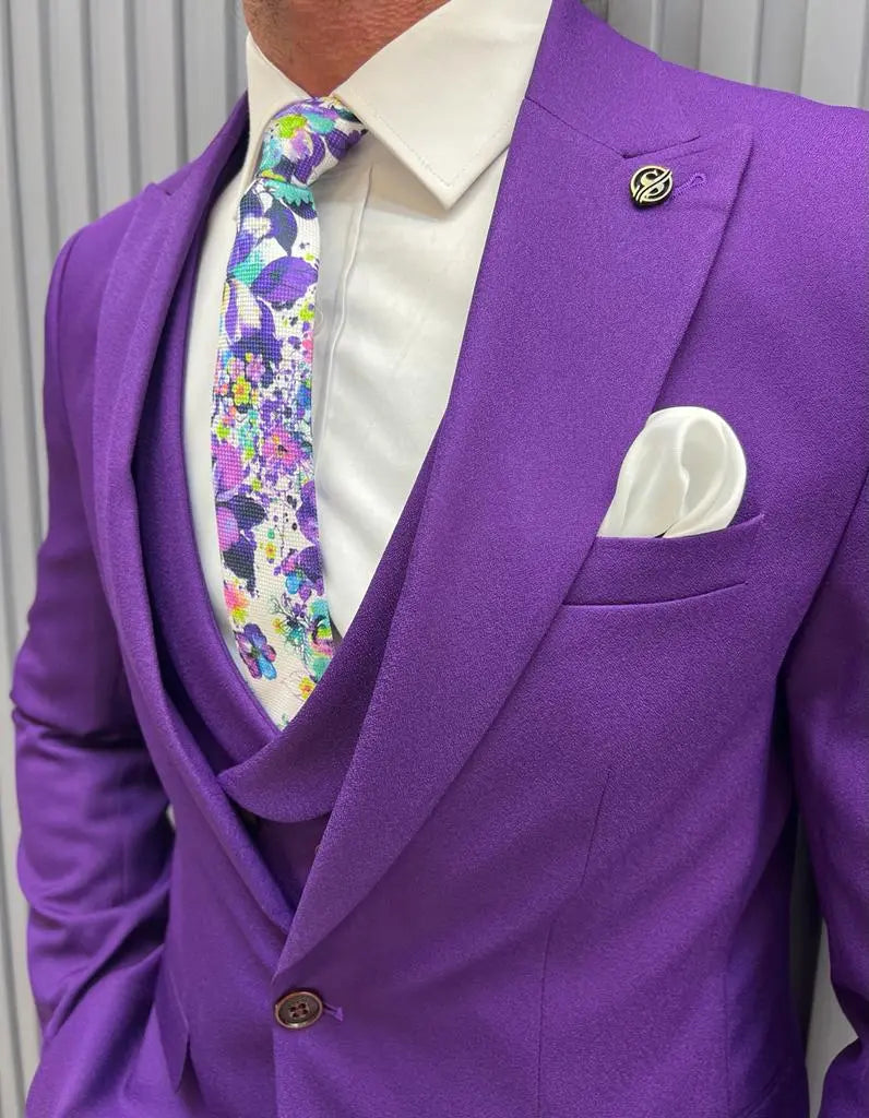 Sorento Purple Slim Fit Peak Lapel Suit - Perfect for Every Occasion brabion