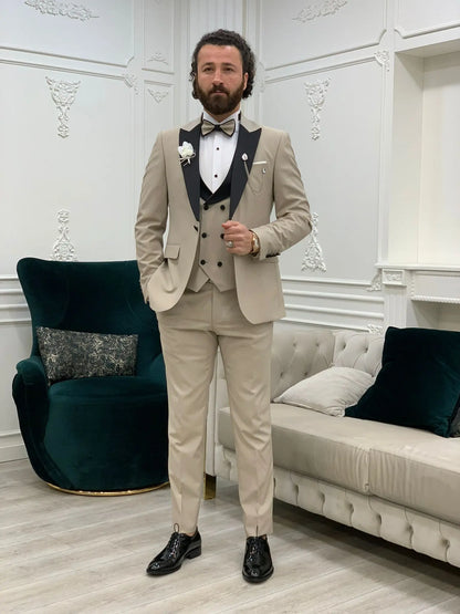 Perris Beige Slim Fit Tuxedo - Elevate Your Formal Style - BRABION