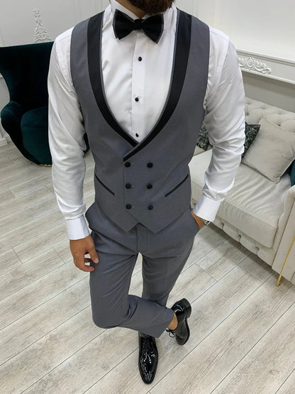 Ventura Gray Slim Fit Peak Lapel Tuxedo – Elevate Your Formal Wardrobe - BRABION