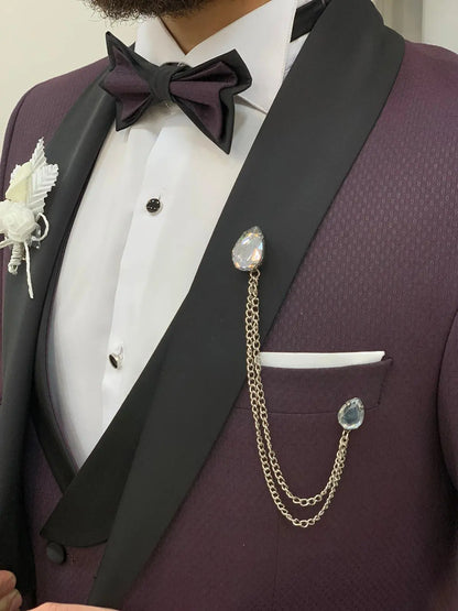 Avion Burgundy Slim Fit Shawl Lapel Tuxedo - BRABION