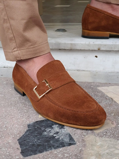 Bristol Brown Suede Buckle Loafers for Men - BRABION