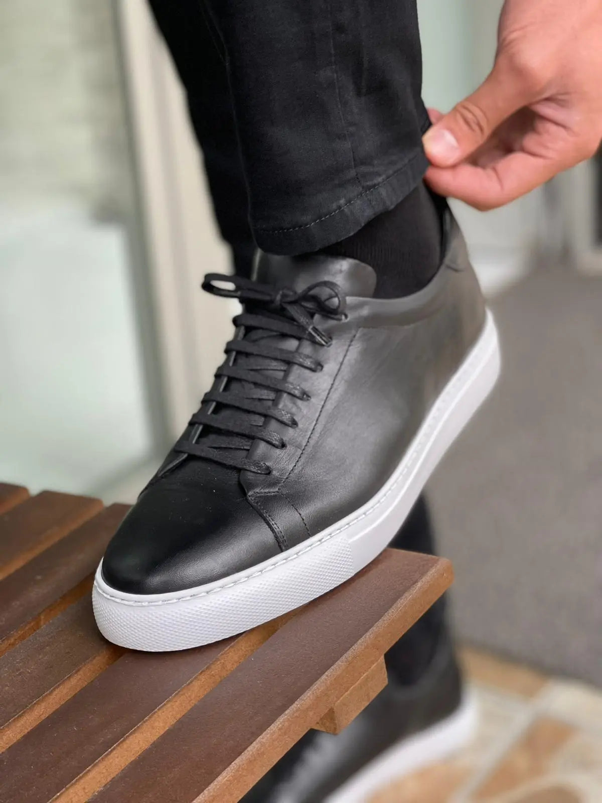 Martin Black Lace-Up Mid-Top Sneakers - Elegant Leather Footwear for Every Occasion - BRABION