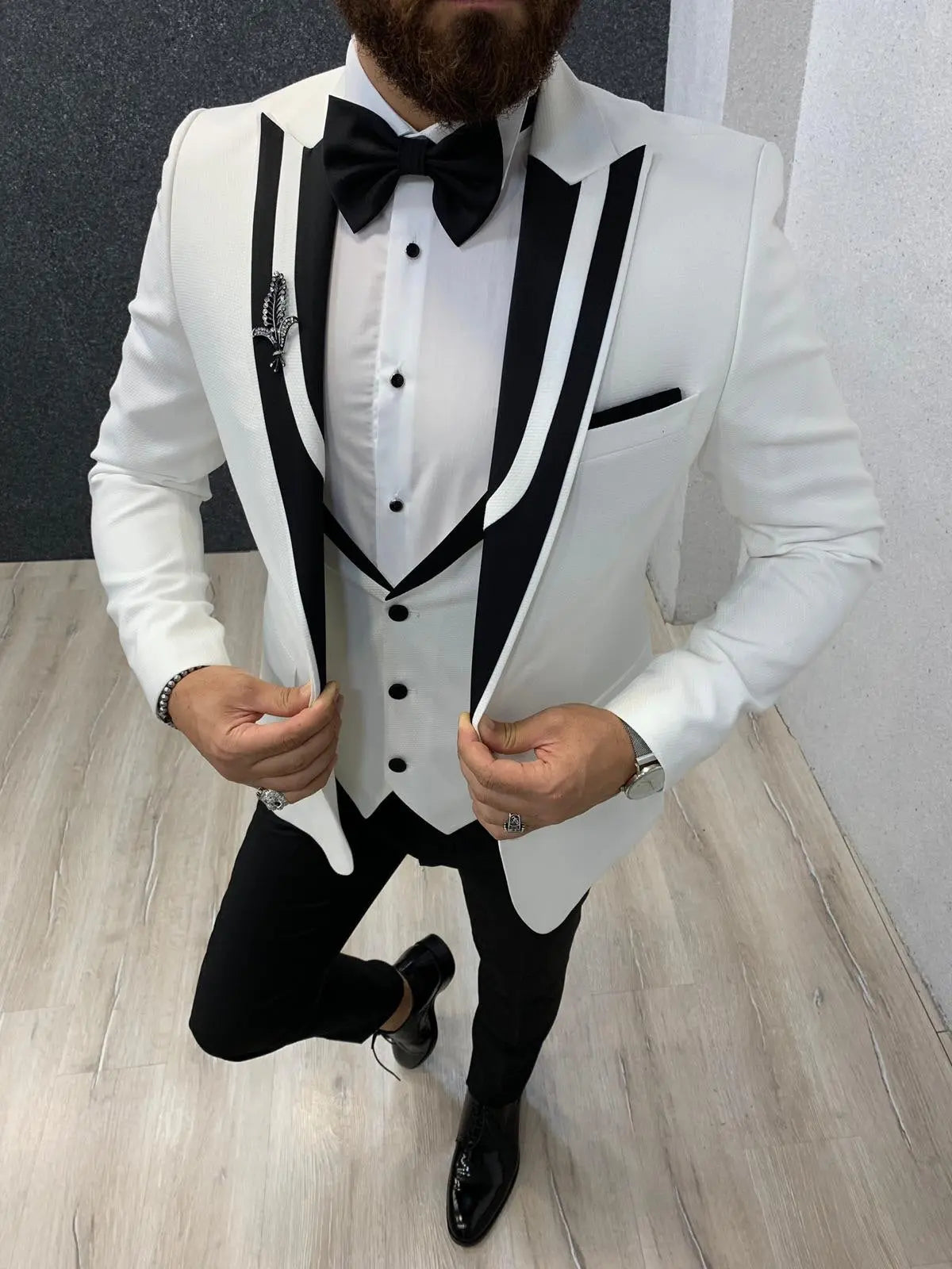 Lazio White Slim Fit Tuxedo for Men - BRABION