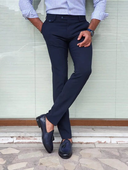 Jackson Navy Blue Slim Fit Pants - Versatile Elegance for Every Occasion - BRABION
