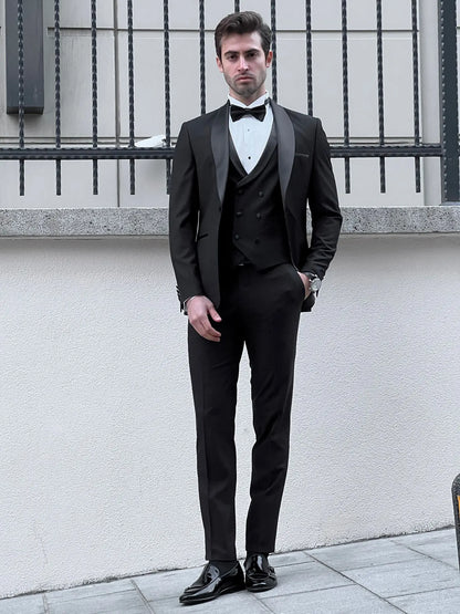 Enzo Black Shawl Lapel Slim Fit Tuxedo for Men - BRABION