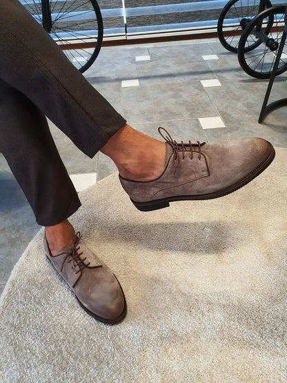 Stefano Beige Suede Derbys - Elegant Versatile Footwear for Every Occasion - BRABION