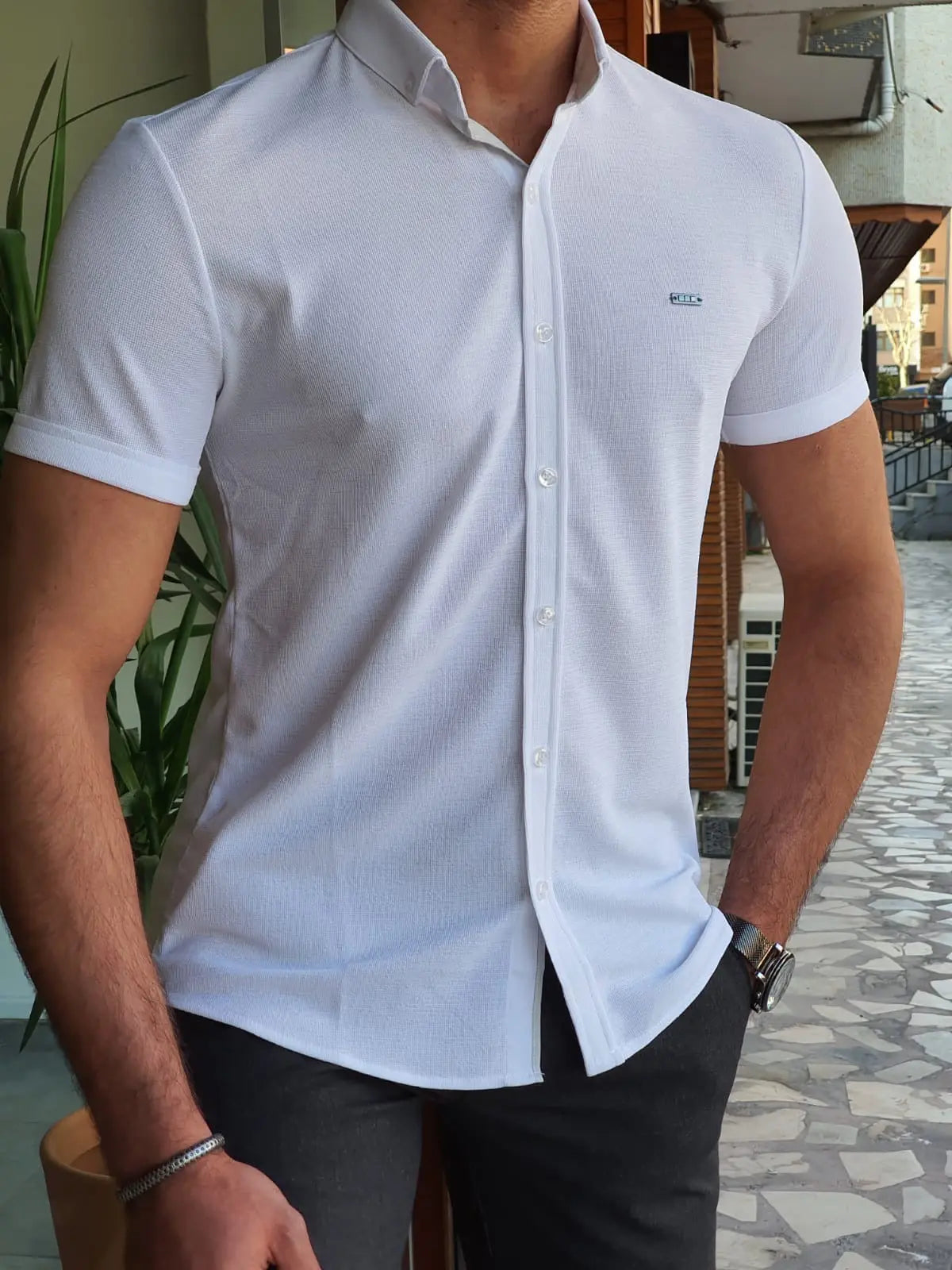 Brabion Aron White Slim Fit Short Sleeve Shirt - Versatile Elegance - BRABION