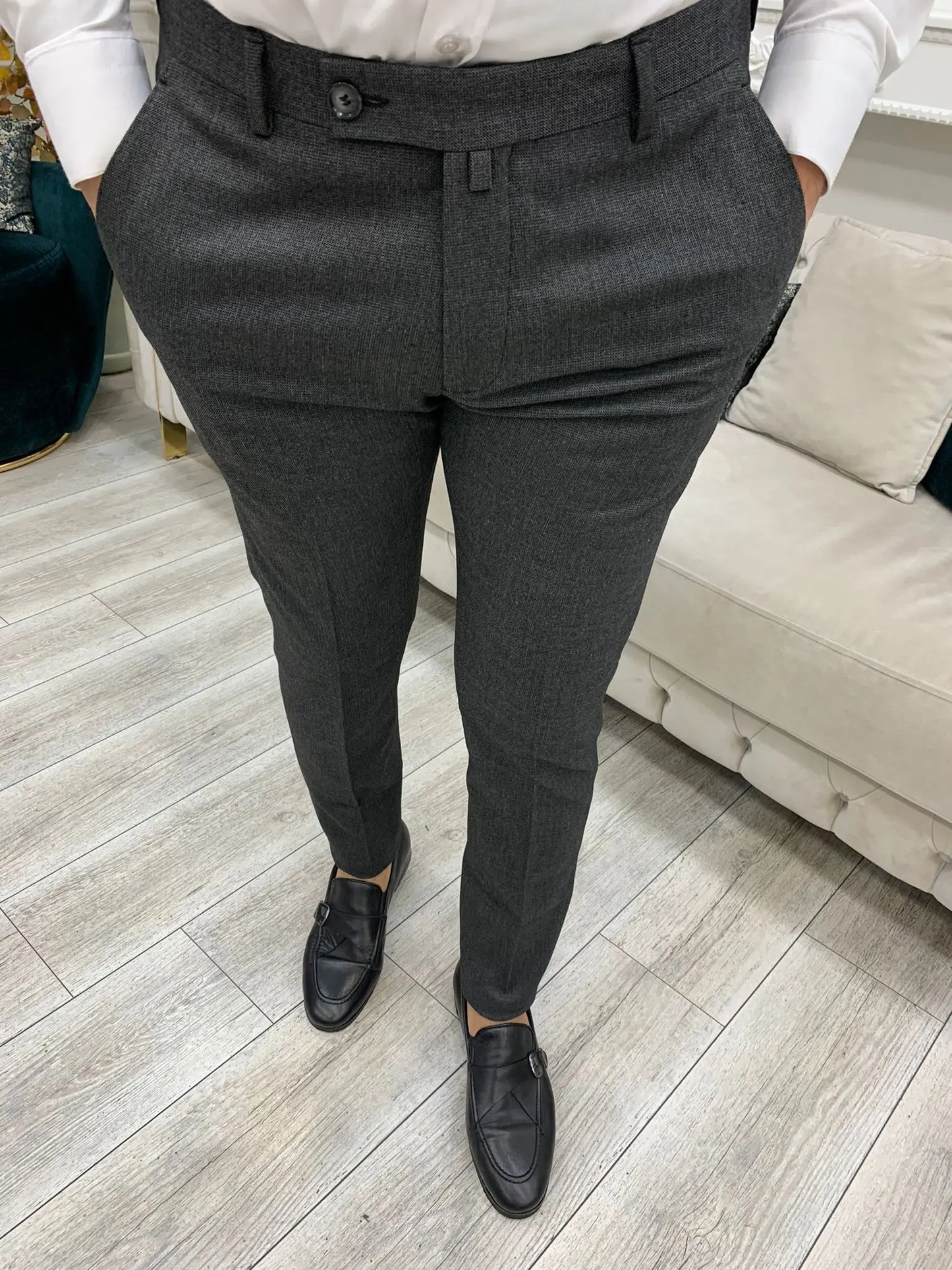 Grey Italian Style Slim Fit Trousers for Men - BRABION