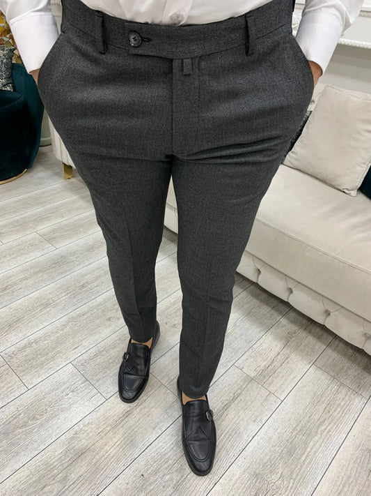 Grey Italian Style Slim Fit Trousers for Men - BRABION