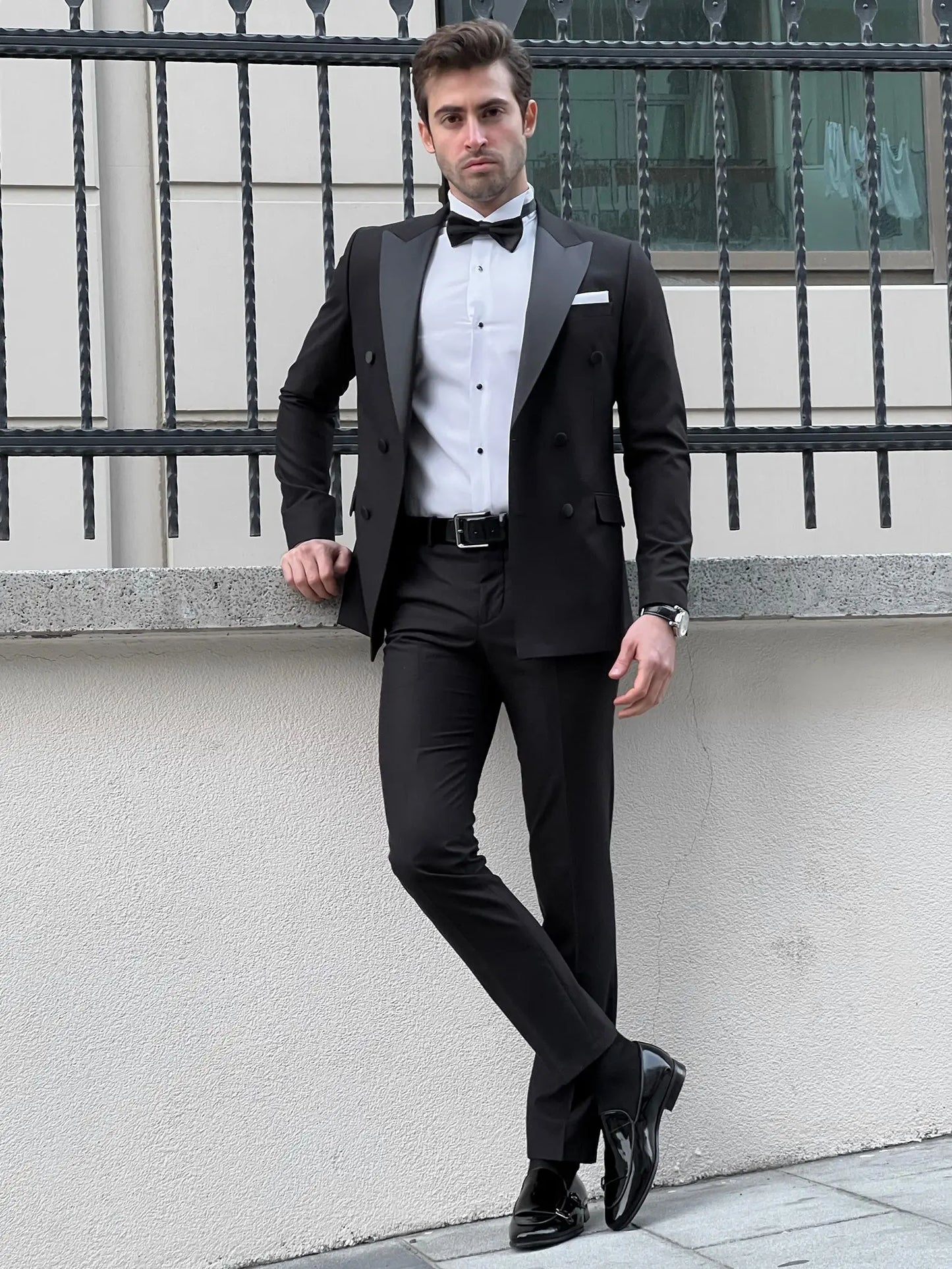 Fabio Black Double Breasted Slim Fit Tuxedo - BRABION
