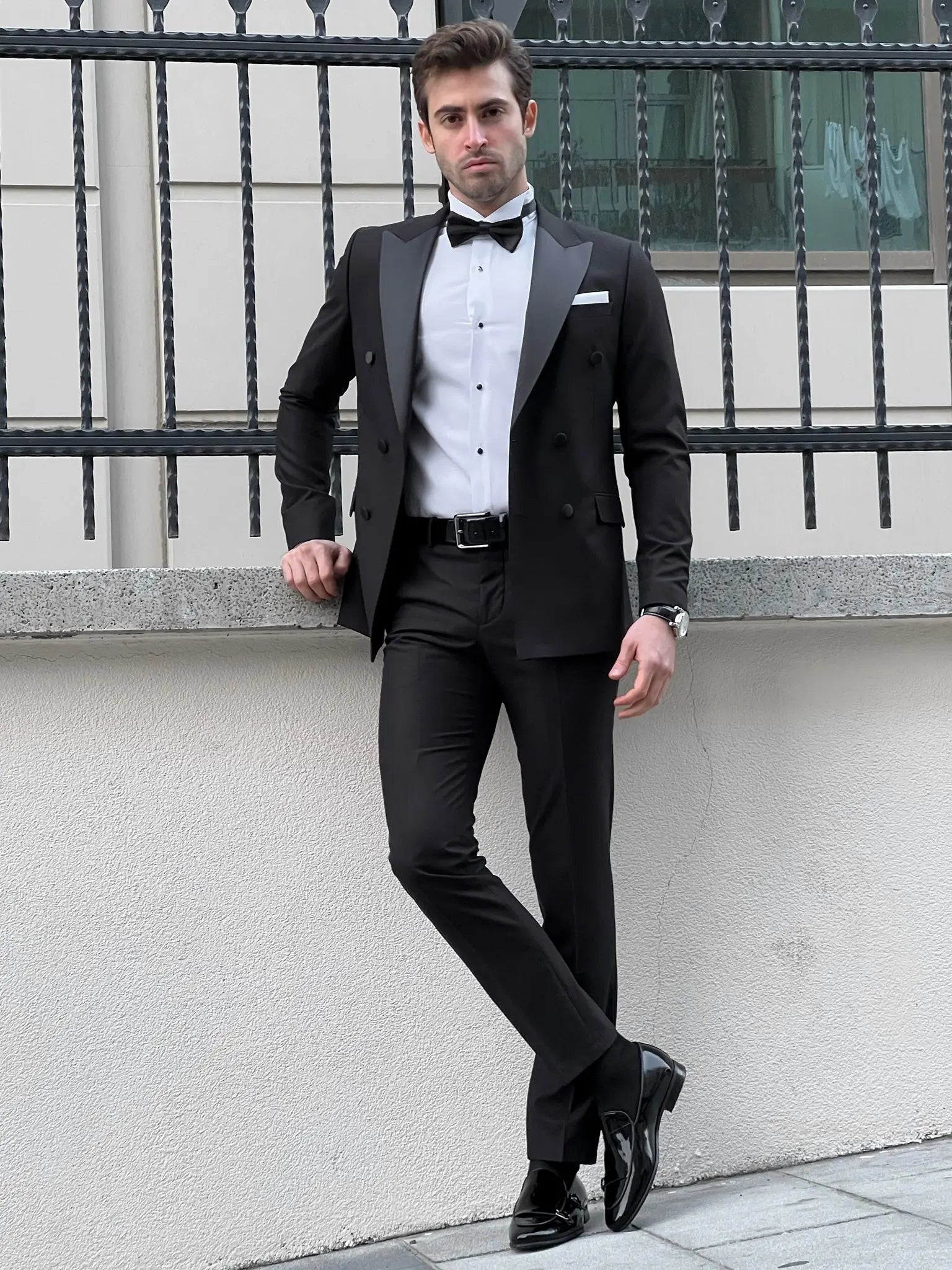 Fabio Black Double Breasted Slim Fit Tuxedo - BRABION