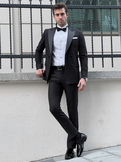 Fabio Black Double Breasted Slim Fit Tuxedo - BRABION