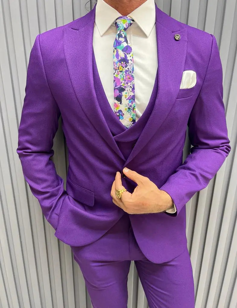 Sorento Purple Slim Fit Peak Lapel Suit - Perfect for Every Occasion brabion