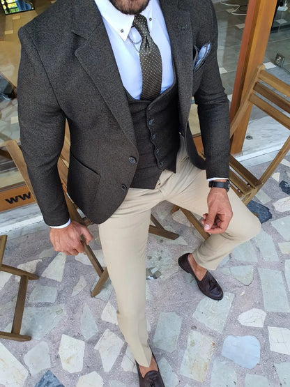 Men's Khaki Slim Fit Suit - Elevate Your Elegance BOJONI