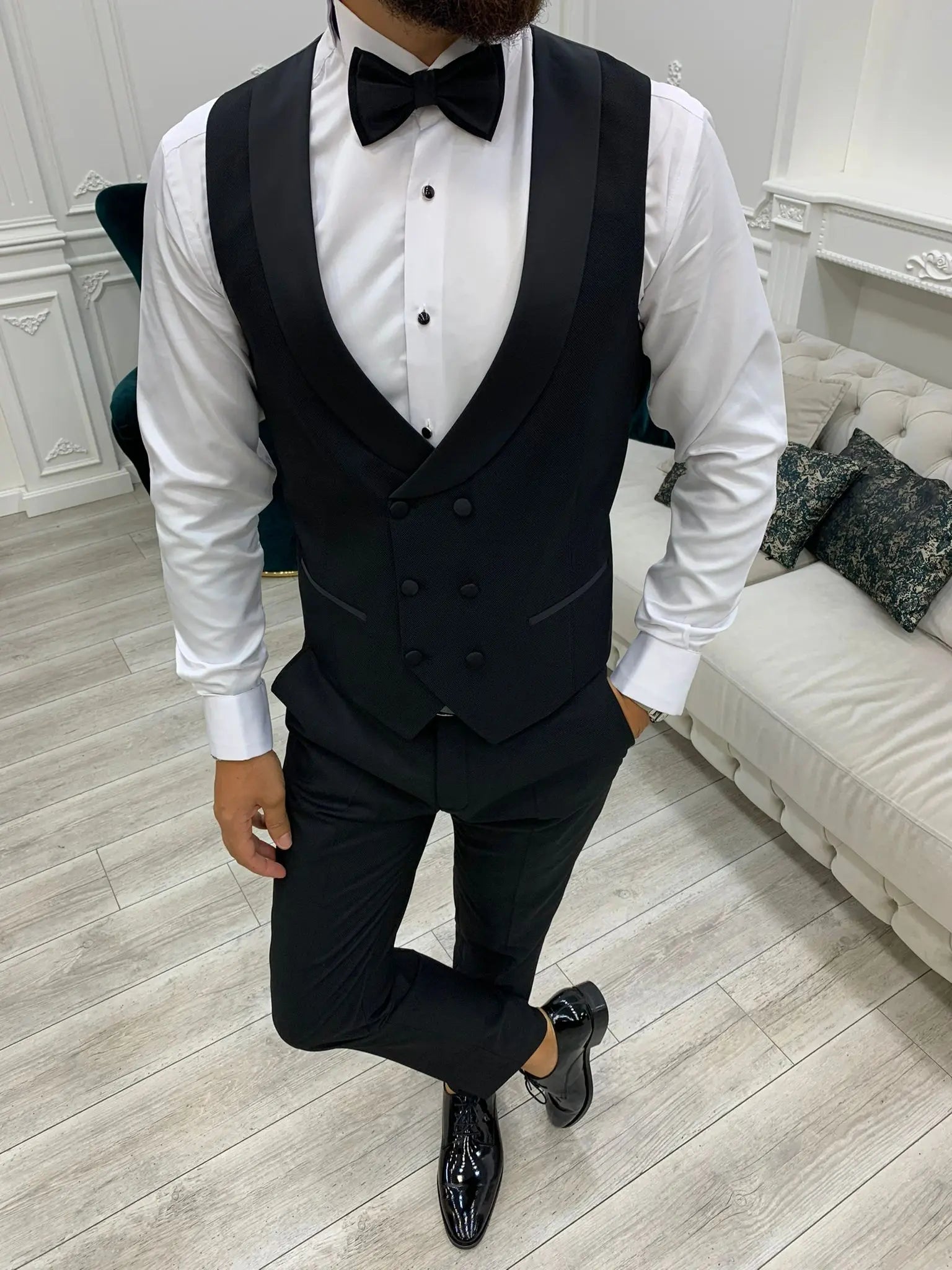 Lazio Black Slim Fit Shawl Lapel Tuxedo - BRABION