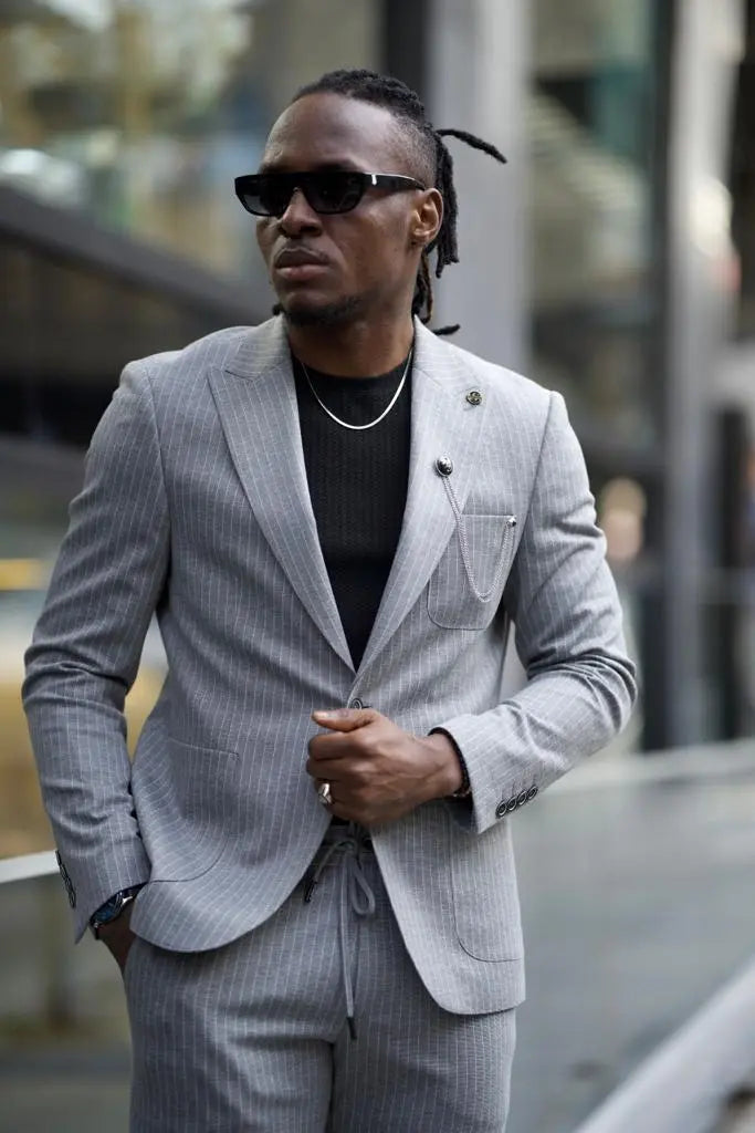 Sorento Gray Slim Fit Pinstripe Cotton Suit brabion