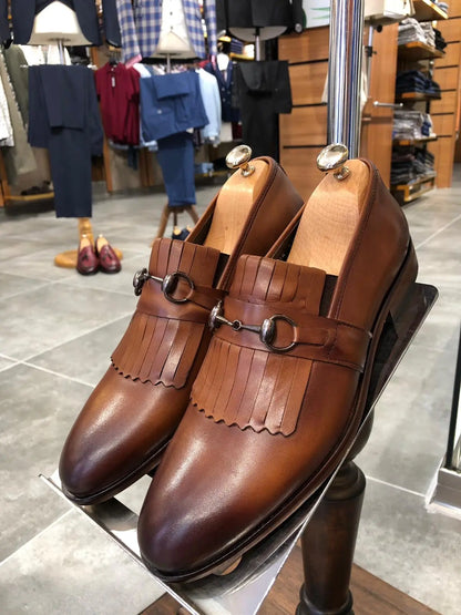 Buckle Detailed Tan Leather Shoes - BRABION
