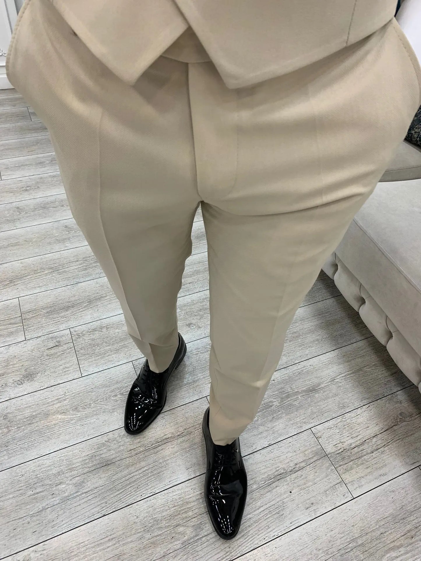 Marbel Beige Slim Fit Velvet Peak Lapel Tuxedo - BRABION