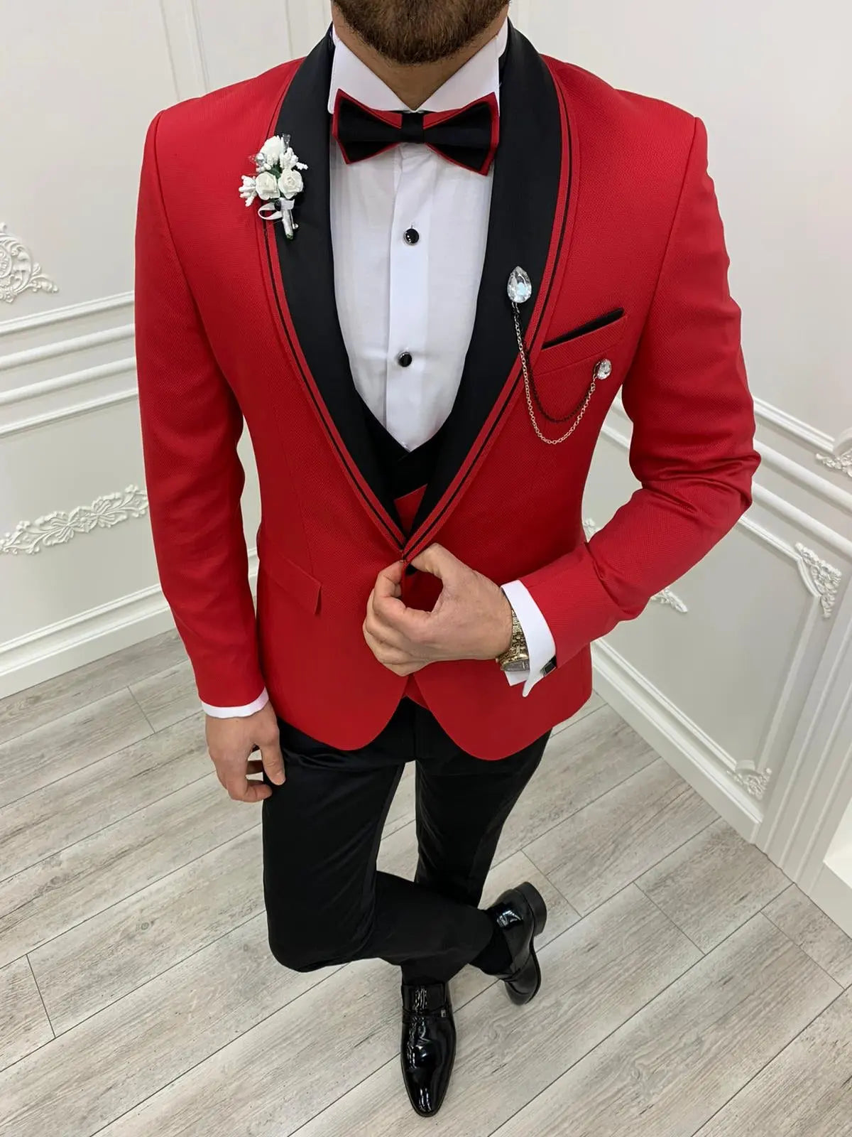 Napoli Red Slim Fit Shawl Lapel Tuxedo - BRABION