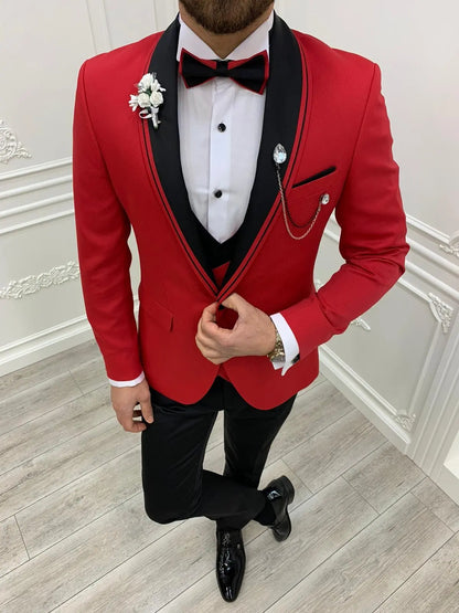 Napoli Red Slim Fit Shawl Lapel Tuxedo - BRABION