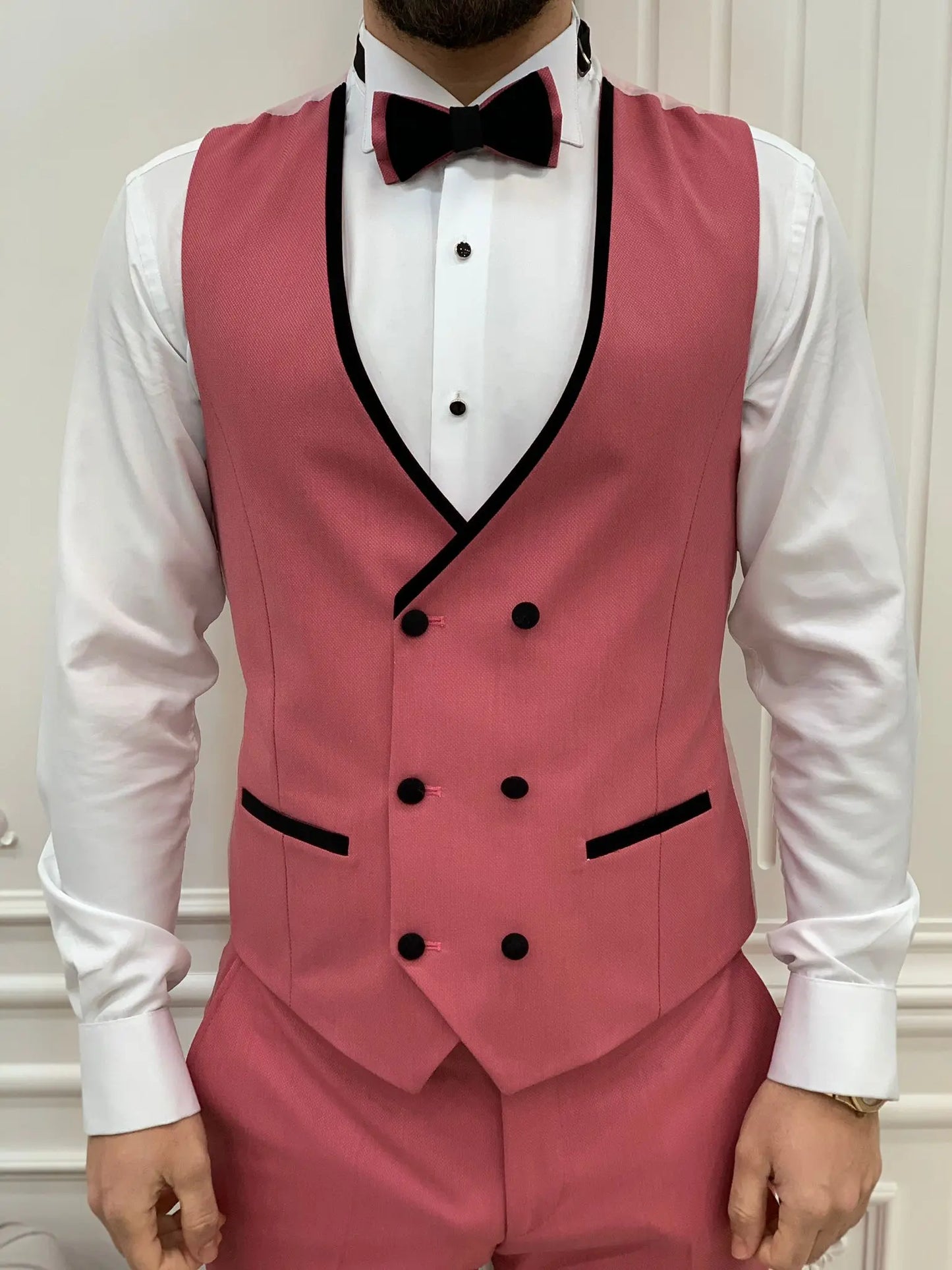 Eden Pink Slim Fit Velvet Peak Lapel Tuxedo for Men - BRABION