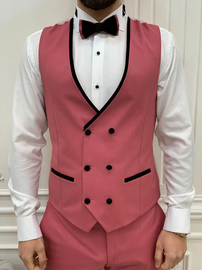 Eden Pink Slim Fit Velvet Peak Lapel Tuxedo for Men - BRABION