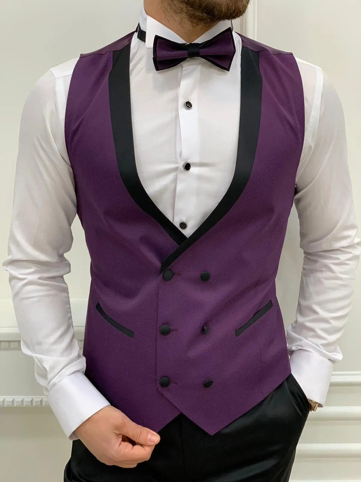 Napoli Purple Slim Fit Shawl Lapel Tuxedo - BRABION