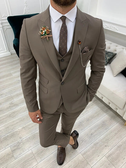 Lance Coffee Slim Fit Three-Piece Suit BOJONI