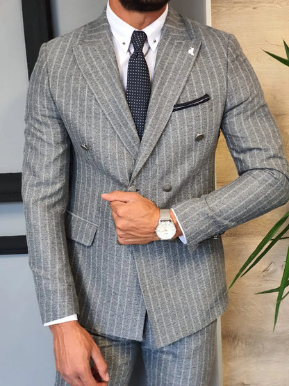 Wellington Gray Pinstripe Double Breasted Suit BOJONI