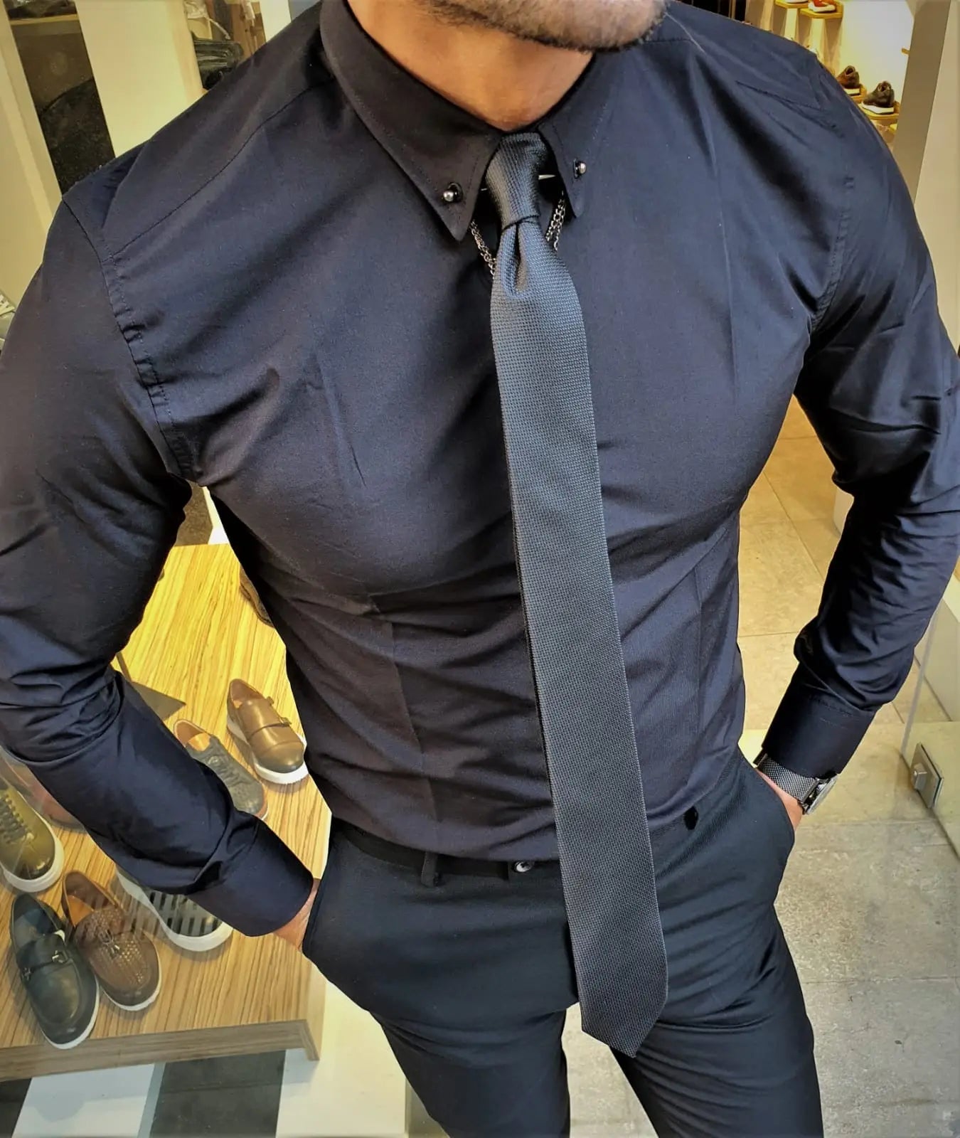 Brabion Stefano Black Slim Fit Shirt: Timeless Elegance for Every Occasion - BRABION